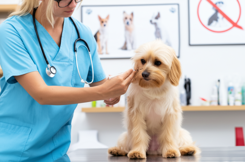 Veterinário aplicando vacina em um cachorro